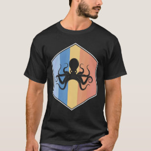 octupus met retrokleuren in een hexagon t-shirt