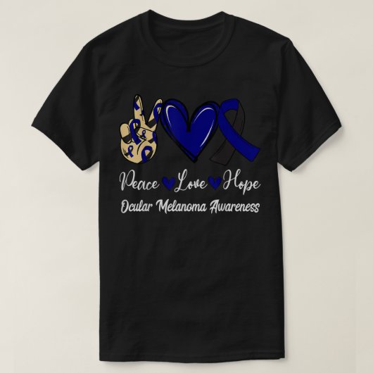 Ocular Melanoma Awareness Peace Love Hope Black & T-shirt (Design voorkant)
