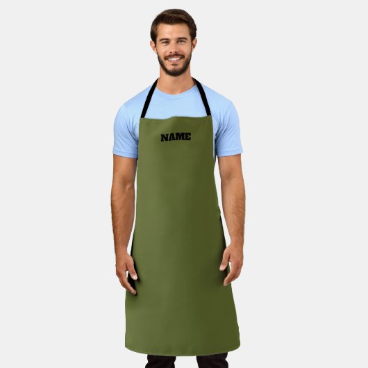 OD Green cooking apron with custom name Schort (Gedragen)