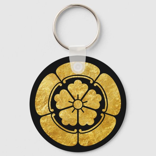 Oda Mon Japanse samurai clan faux gold op paars Sleutelhanger (Voorkant)