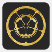 Oda Mon Japanse samurai clan faux gold zwart op zw Vierkante Sticker (Voorkant)
