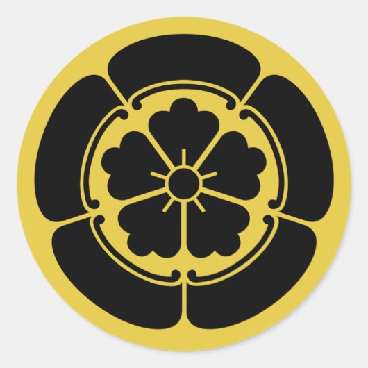 Oda Mon Japanse samurai clan geel op zwart Ronde Sticker (Voorkant)