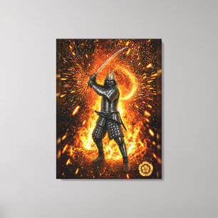 Oda Nobunaga Samurai-pantser in vlammen 24x32 canv Canvas Afdruk