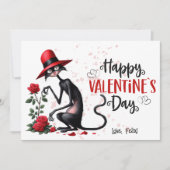 Odd Black Cat Met Rood Pet Happy Valentijnsdag Feestdagenkaart (Voorkant)
