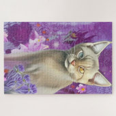 Odd Eyed Siamese Kitten in paars Legpuzzel (Horizontaal)