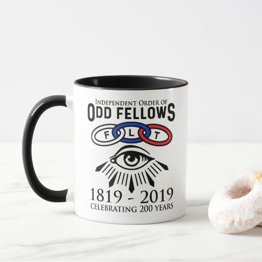 Odd Fellows Links en Eye 200th Jubileum Mok (Met donut)