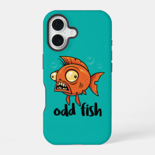 Odd Fish Quirky Funny Oranje Goudvis Cartoon iPhone 16 Hoesje