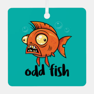 Odd Fish Quirky Funny Oranje Goudvis Cartoon Metalen Ornament