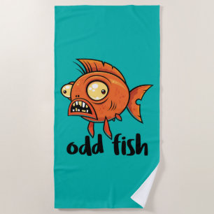 Odd Fish Quirky Funny Oranje Goudvis Cartoon Strandlaken