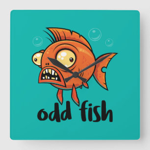 Odd Fish Quirky Funny Oranje Goudvis Cartoon Vierkante Klok