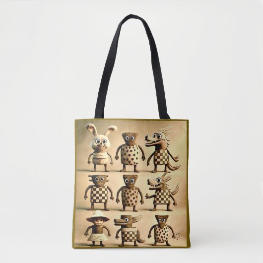 Odd Friends – Checker & Dots Creature Family Tote  Bag (Voorkant)