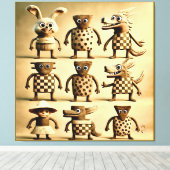 Odd Friends – Checker & Stippen Creature Family Po Canvas Afdruk (Insitu (Houten vloer))