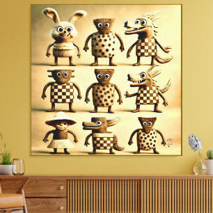 Odd Friends – Checker & Stippen Creature Family Po Canvas Afdruk