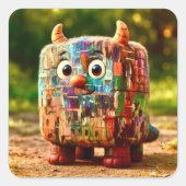 Odd Friends - Patchwork Cube Monster Poster Vierkante Sticker (Voorkant)