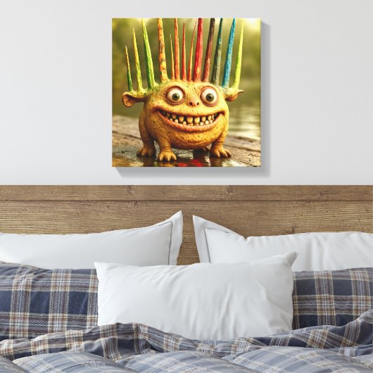 Odd Friends – Rainbow Spikes Monster Canvas (Insitu (Slaapkamer))