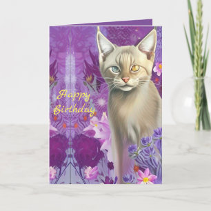 Odd-ogen Siamese kitten in roze Happy Birthday Kaart