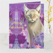 Odd-ogen Siamese kitten in roze Happy Birthday Kaart (Gele Bloem)