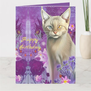 Odd-ogen Siamese kitten in roze Happy Birthday Kaart