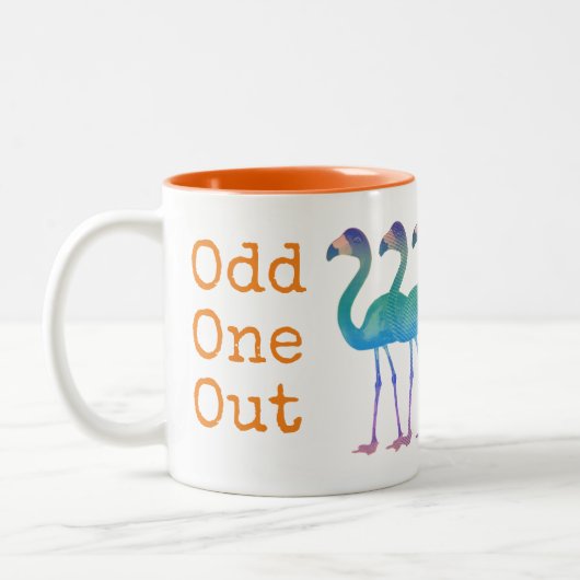 "Odd One Out" Flamingo Coffee Mok (Sinaasappel) (Links)
