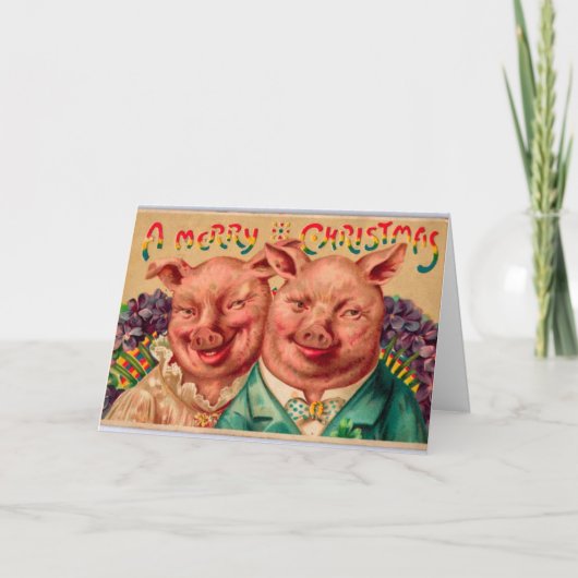 Odd paar kerst Kaart varken paar! (Voorkant)