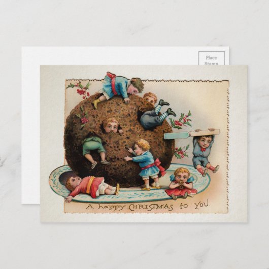 Odd Victoriaans kinderen in Pudding Kerstmis Briefkaart (Voorkant / Achterkant)