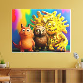 OddFriends - Kleurrijke Fantasy Creature Trio Canv Canvas Afdruk (Insitu (Woonkamer))