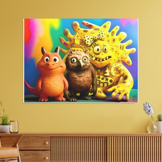 OddFriends - Kleurrijke Fantasy Creature Trio Canv Canvas Afdruk (Insitu (Woonkamer))
