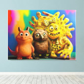OddFriends - Kleurrijke Fantasy Creature Trio Canv Canvas Afdruk (Insitu (Houten vloer))