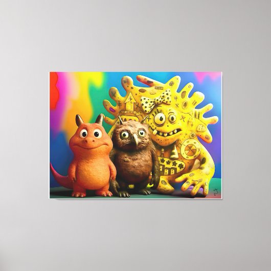 OddFriends - Kleurrijke Fantasy Creature Trio Canv Canvas Afdruk (Voorkant)