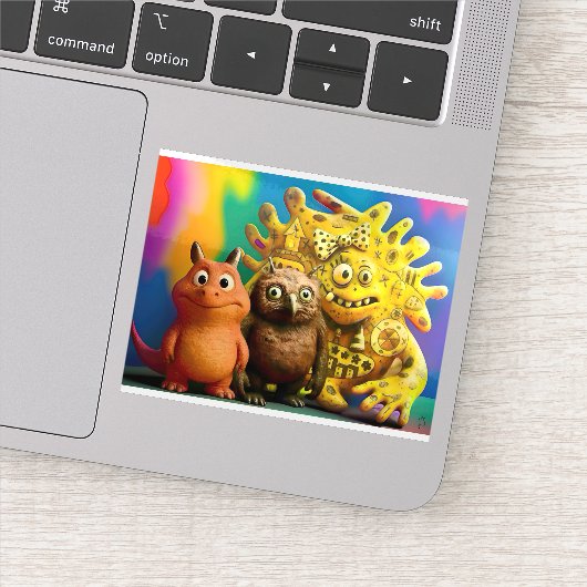 OddFriends - Kleurrijke Fantasy Creature Trio Canv Sticker (Detail)