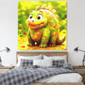 OddFriends - Schattige Poster van Chubby Dino Canvas Afdruk (Insitu (Slaapkamer))