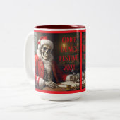 Oddie Beau's Feestelijke 2024 - Limited Edition Tweekleurige Koffiemok (Voorkant links)