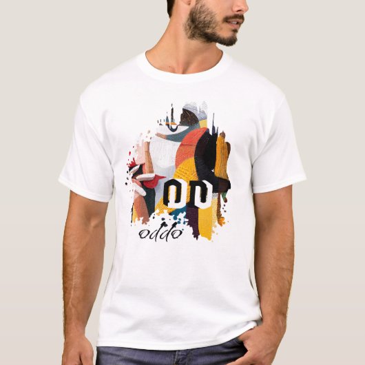 ODDO Abstracte Borstelkunst | Moderne Kleurrijke E T-shirt (Voorkant)
