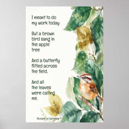 Ode aan Spring Poem met Brown Bird Wren Poster (Voorkant)