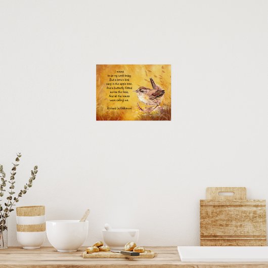 Ode aan Spring Poem met Brown Bird Wren Poster (Keuken)