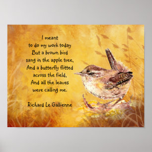 Ode aan Spring Poem met Brown Bird Wren Poster