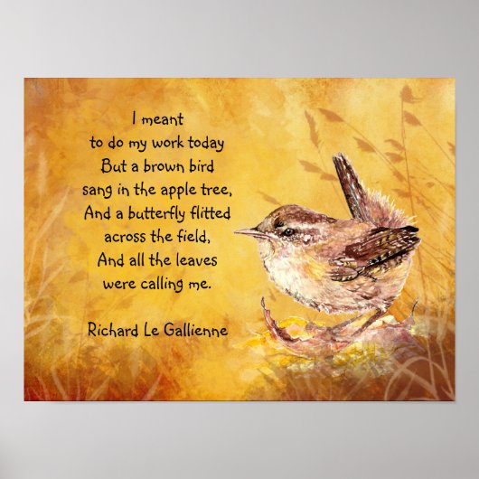 Ode aan Spring Poem met Brown Bird Wren Poster (Voorkant)