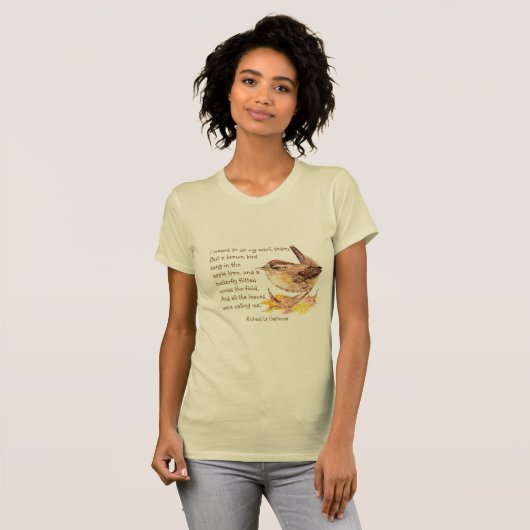 "Ode to Spring" Waterverf Natuur bruine vogel T-shirt (Voorkant volledig)