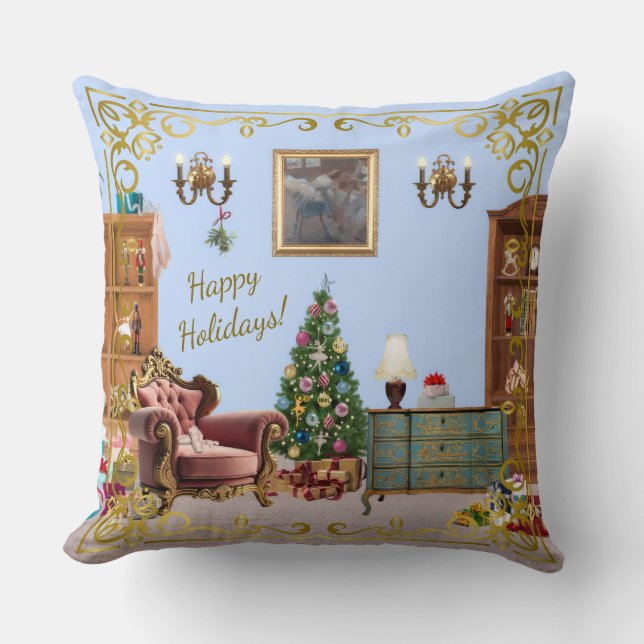 Ode to The Nutcracker Ballet Blue Throw Pillow Kussen (Voorkant)