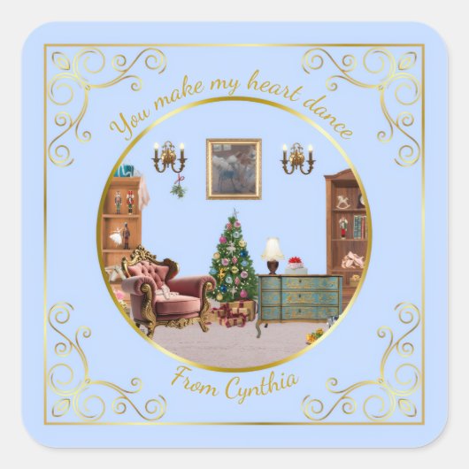 Ode to The Nutcracker Ballet Blue Tile Vierkante Sticker (Voorkant)