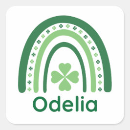 Odelia Name Clover Boho Rainbow Vierkante Sticker