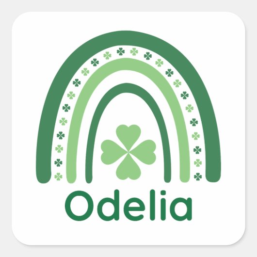Odelia Name Clover Boho Rainbow Vierkante Sticker (Voorkant)