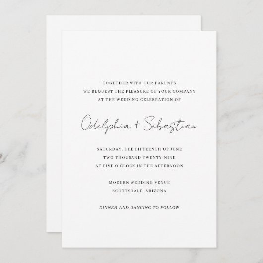 Odelphia Modern Script minimale elegante bruiloft Kaart (Voorkant / Achterkant)