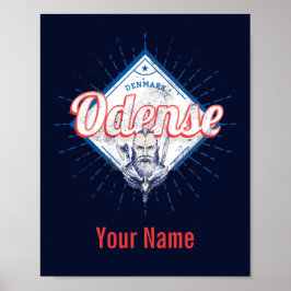 Odense City Denmark Retro Viking  Souvenir Poster