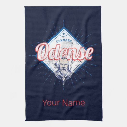 Odense City Denmark Retro Viking  Souvenir Theedoek (Verticaal)