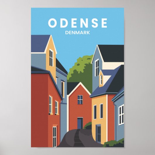 Odense Denemarken Beroemde Reisplaats Illustratie Poster (Voorkant)