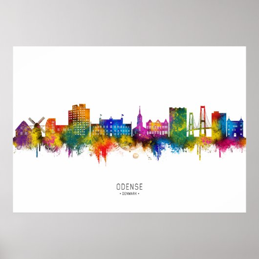 Odense Denemarken Skyline Poster (Voorkant)