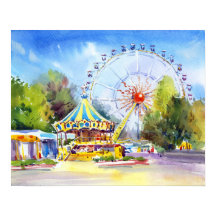 Odesa, Oekraïne Reuzenrad – Kleurrijke Aquarel