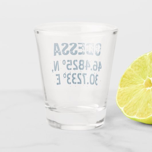 Odessa Oekraïne Latitude & Lengtegraad Verhard Shot Glas (Achterkant)