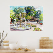 Odessa Oekraïne stadstuin Waterverf art Poster (Keuken)